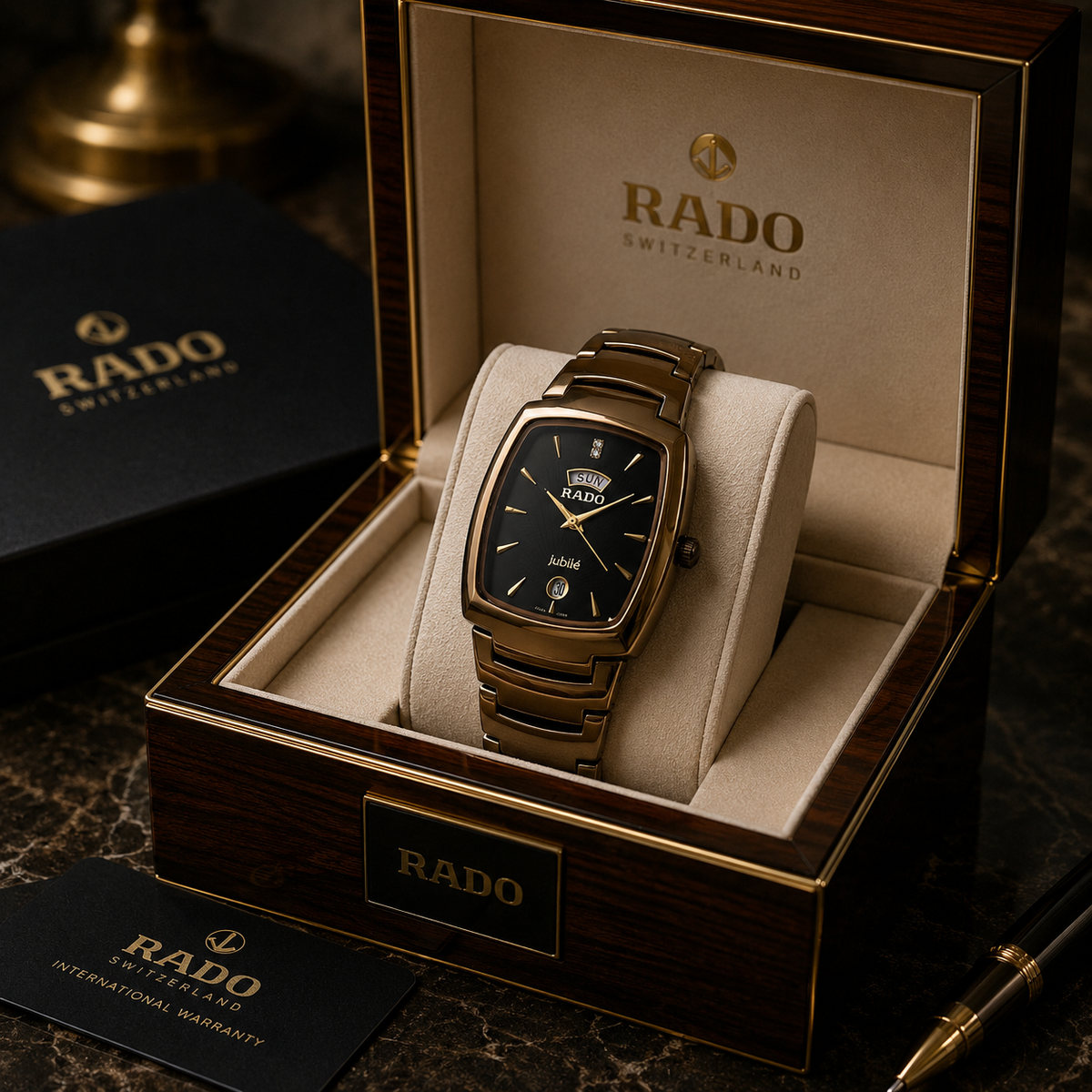 Men's Stainless Steel Watch Black Gold Quartz
