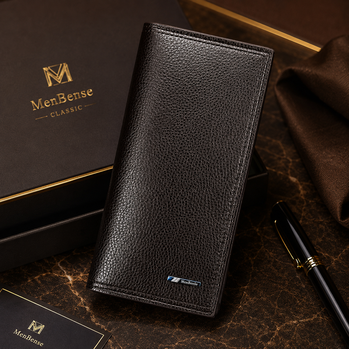 Slim Wallet for Men - Textured PU Leather, Brown Black Maroon