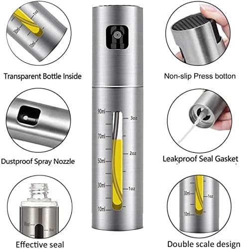 Upgraded 100ml Olive Oil Sprayer ,Vinegar Soya Sauce Sprayer Stainless Steel Bottle