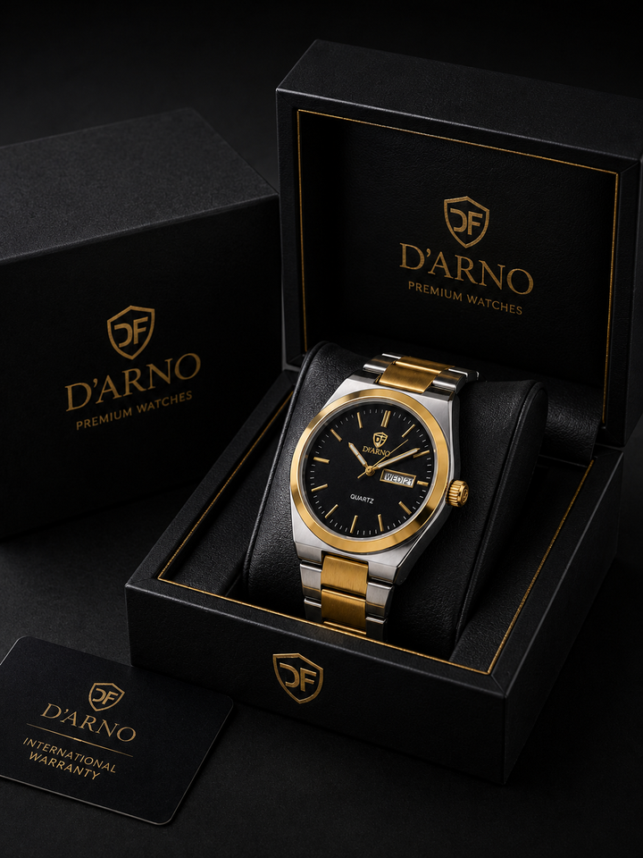 Dearno Premium Quartz Men's Watch Day And Date Display - Timepiece Designed For Wristwear And Daily Timekeeping Routine - Black Dial